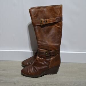 Manas Design Brown Leather Wedge Heel Boots Size 30 US 8-8.5